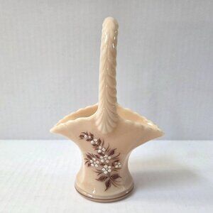 Vintage Westmoreland Glass Basket Almond Hand Painted Floral Cottage